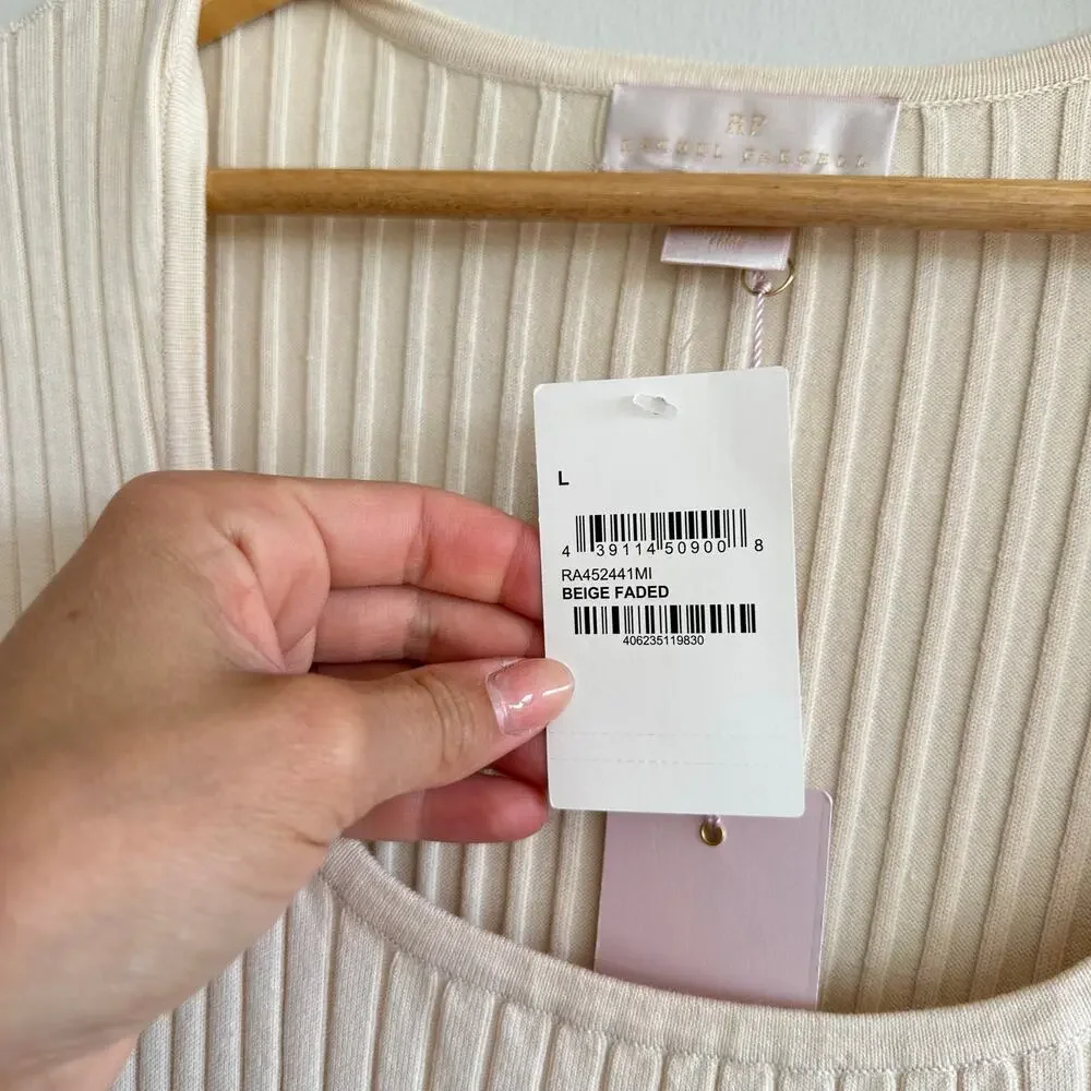 Rachel Parcell Ribbed Knit Scoop Neck Short Sleeve Midi Dress Beige Faded L - Picture 4 of 11
